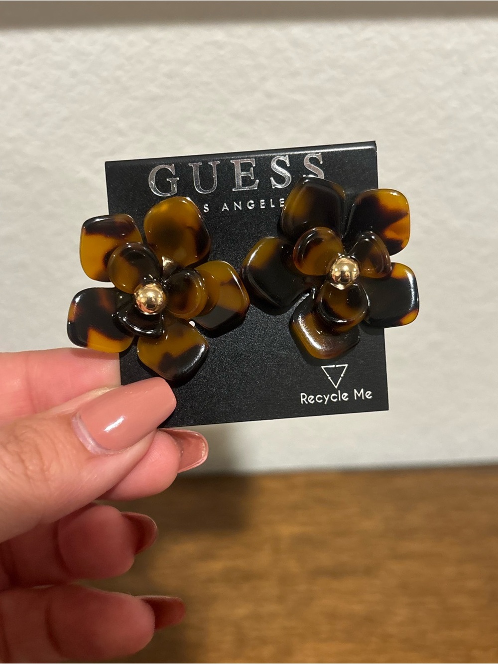 GUESS Tortoiseshell Flower Earrings with Gold Center